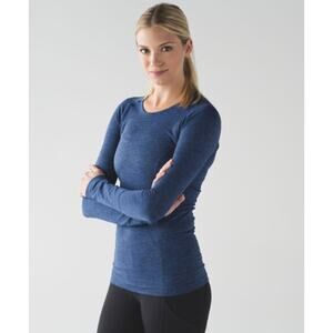 LULULEMON Swiftly Tech Long Sleeve Crew Black Sapphire Blue Sz 6 {3S21}